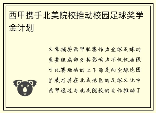 西甲携手北美院校推动校园足球奖学金计划